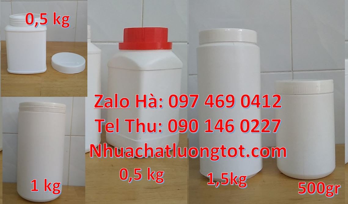 hũ nhựa hdpe màu trắng,hũ nhựa 1kg đựng kem,hũ nhựa 0.5k đựng bánh kẹo