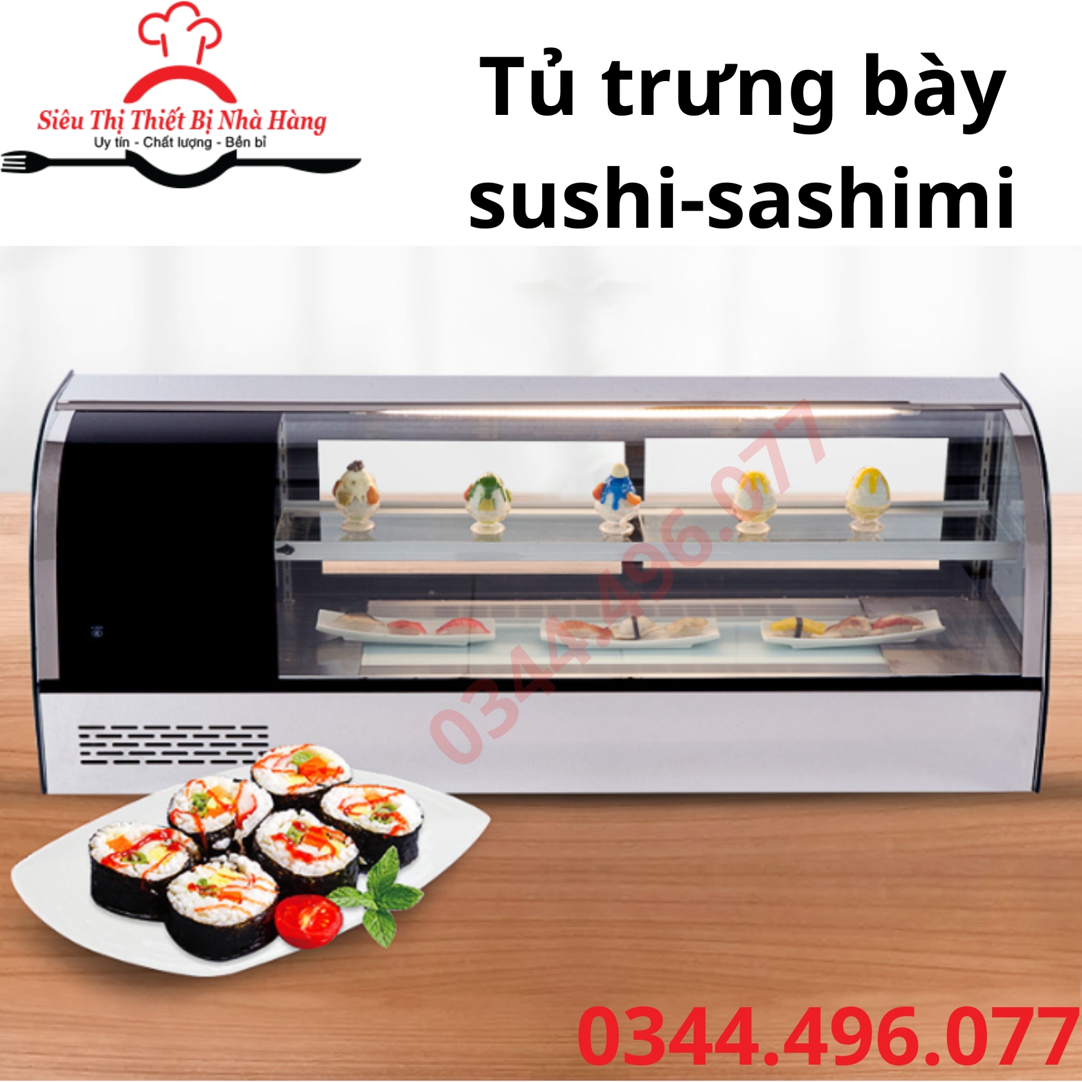 Tủ trưng bày sushi- tủ mát sashimi 1m2- 1m5- 1m8 2 tầng