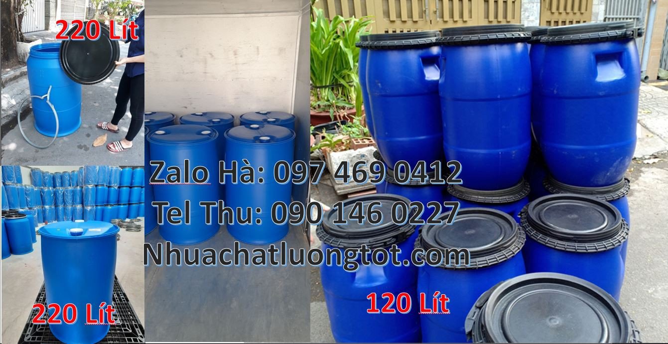 thùng phuy nhựa 120l màu xanh,phuy nhựa 220l đựng hóa chất giá rẻ hcm