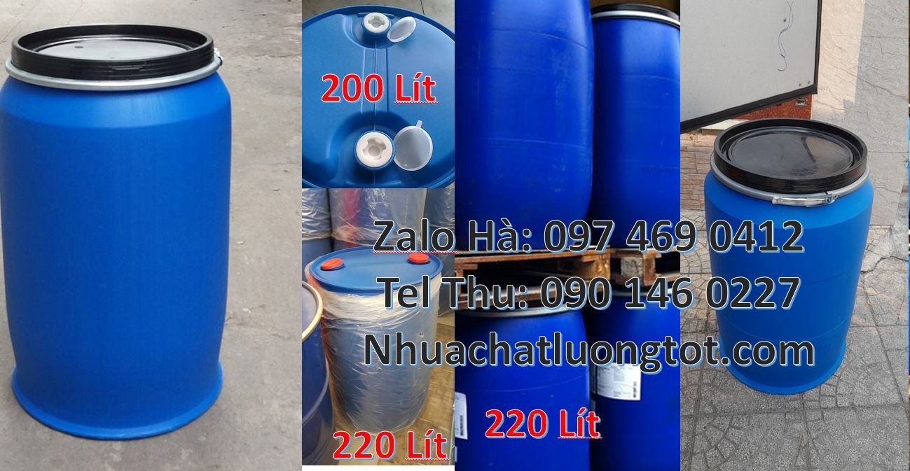 thùng phuy nhựa 120l màu xanh,phuy nhựa 220l đựng hóa chất giá rẻ hcm