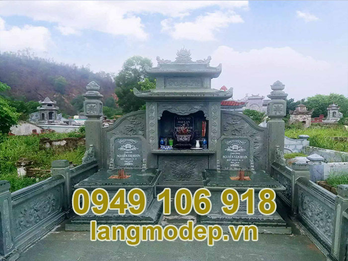 Mộ không mái đá xanh rêu thiết kế đẹp 2023