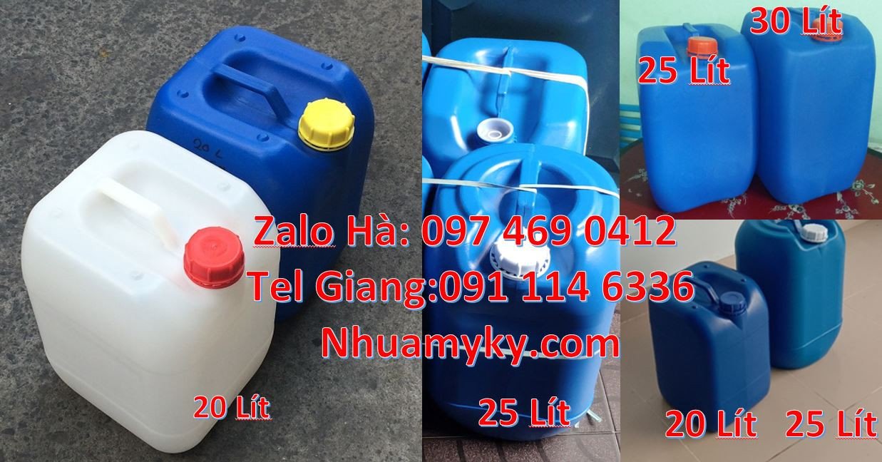 can nhựa 30l đựng hóa chất,can nhựa trắng xanh, can nhựa 25l đựng rươu