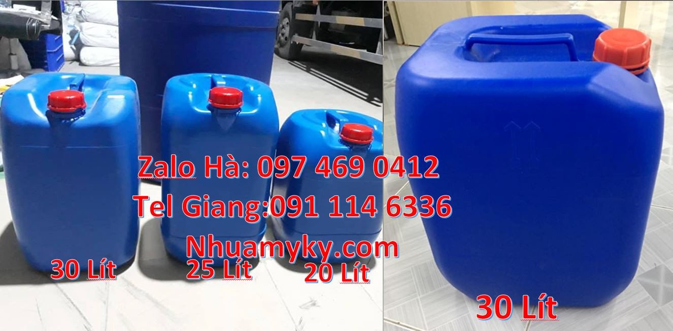 can nhựa 30l đựng hóa chất,can nhựa trắng xanh, can nhựa 25l đựng rươu