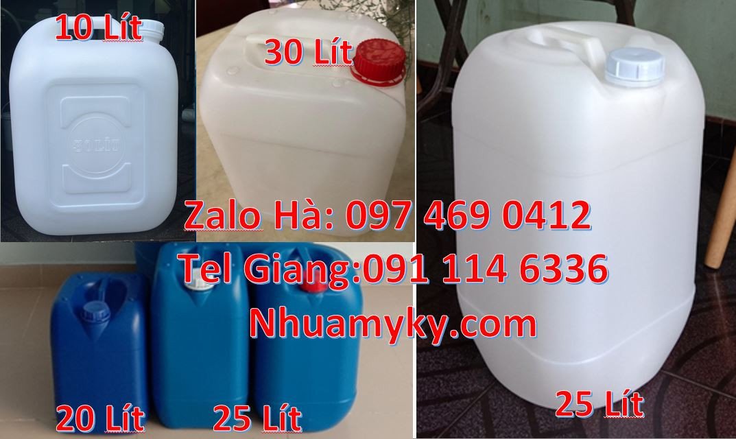can nhựa 30l đựng hóa chất,can nhựa trắng xanh, can nhựa 25l đựng rươu