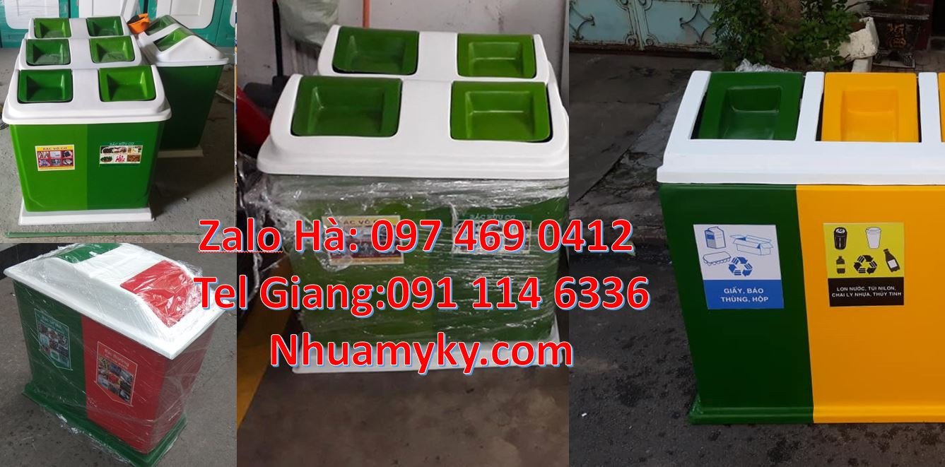 thùng phân loại rác 2 ngăn 2 màu,thùng phân loại rác 3 ngăn có nắp đậy