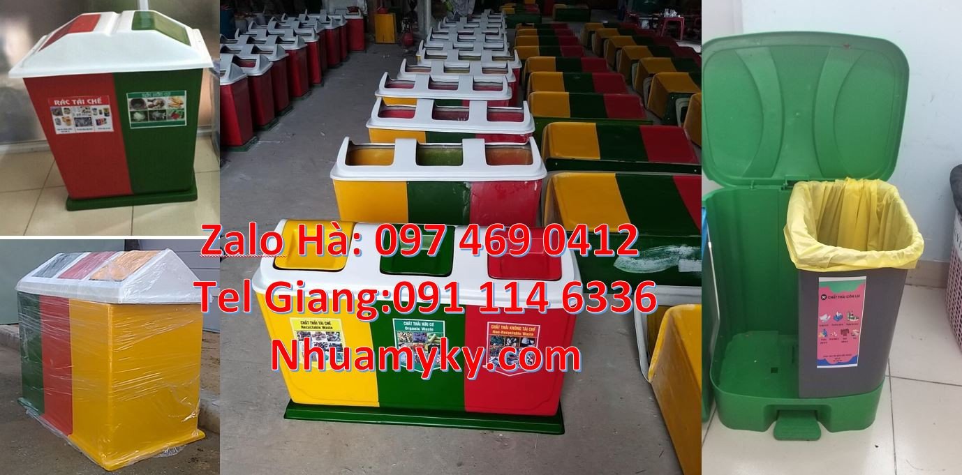 thùng phân loại rác 2 ngăn 2 màu,thùng phân loại rác 3 ngăn có nắp đậy