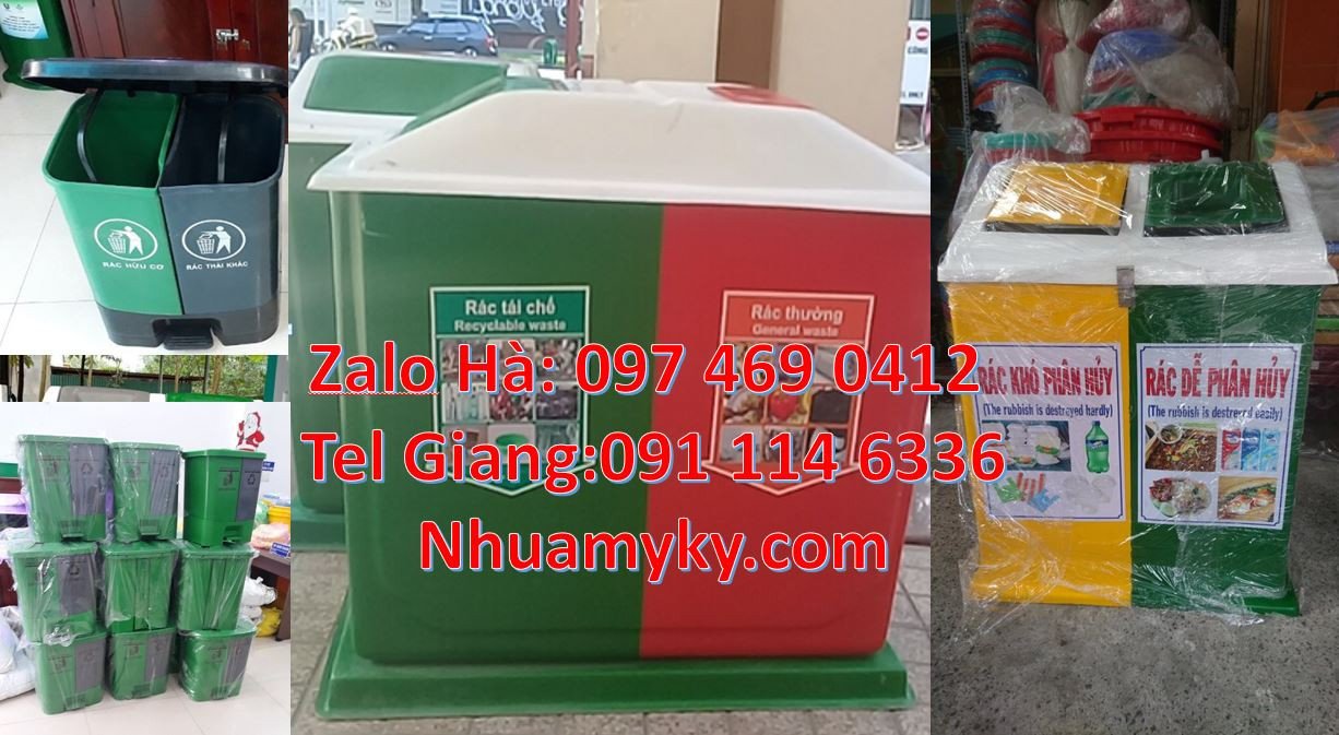 thùng phân loại rác 2 ngăn 2 màu,thùng phân loại rác 3 ngăn có nắp đậy