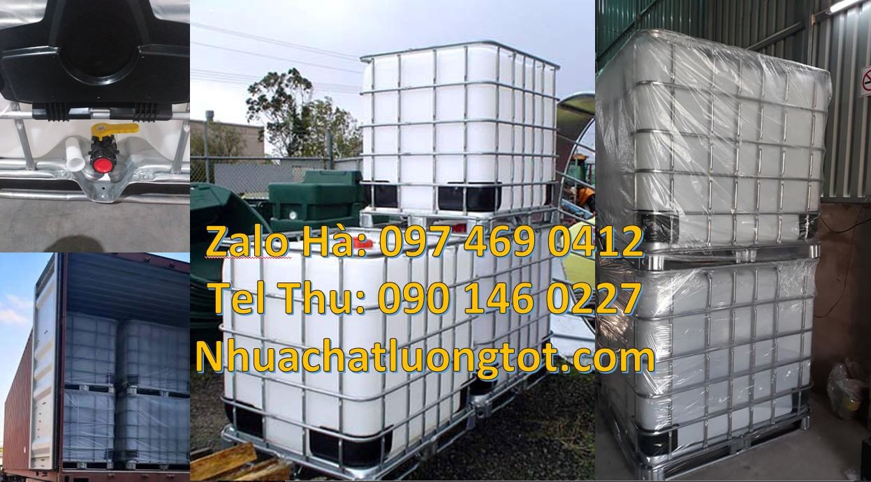 thùng nhựa vuông 1000l màu trắng,thùng nhựa lớn khung thép chống rỉ