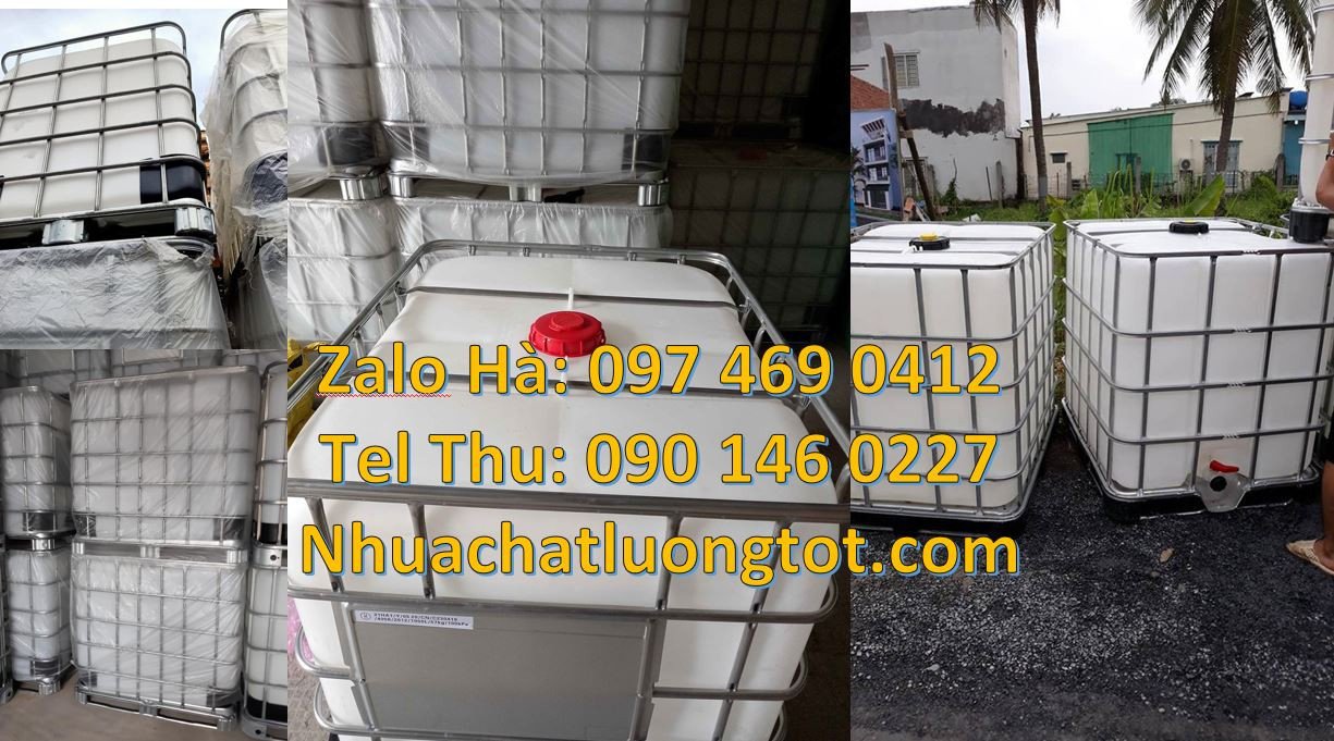 thùng nhựa vuông 1000l màu trắng,thùng nhựa lớn khung thép chống rỉ