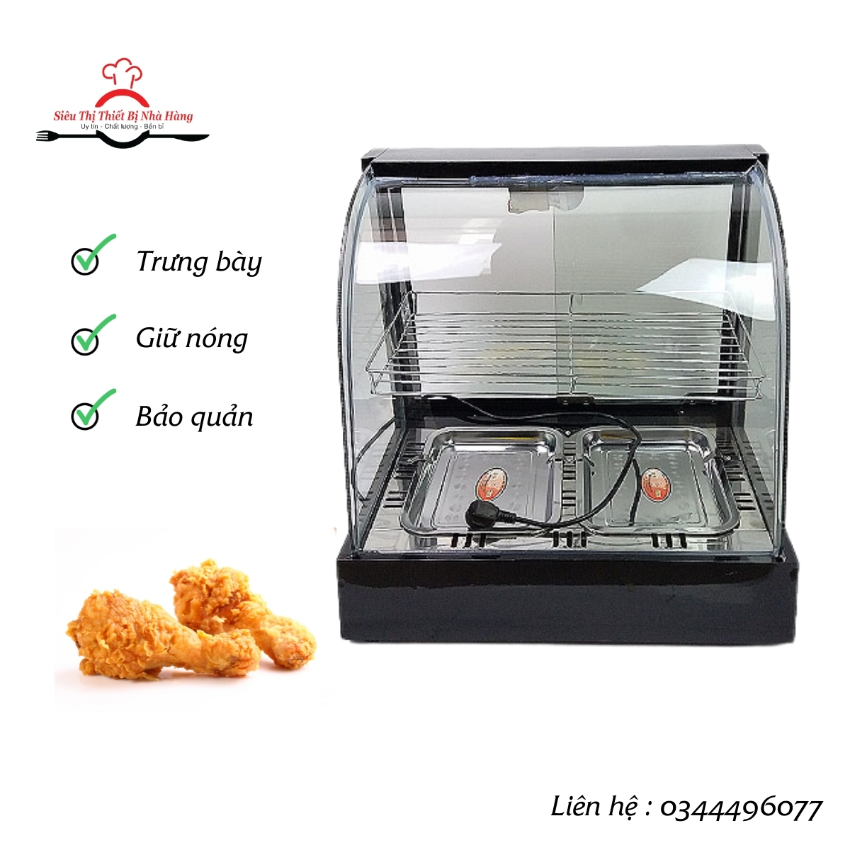 Tủ trưng bày giữ nóng bảo quản thực phẩm , gà rán, đồ chiên rán