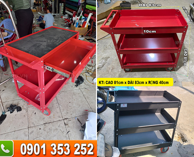 Xe đẩy, tủ đựng đồ nghề di động npro 3 ngăn