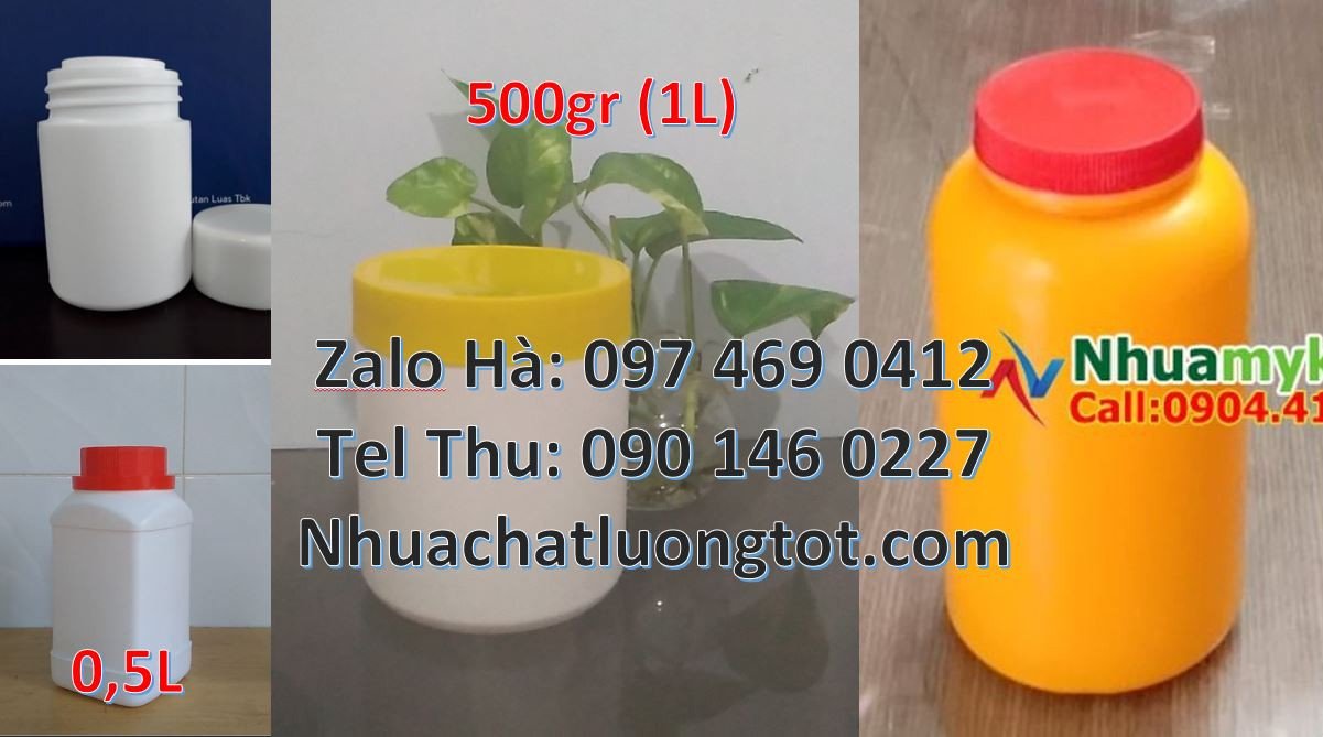 hũ nhựa hdpe màu trắng vàng xanh,hũ nhựa 500g đựng mực rim,hũ nhựa giá