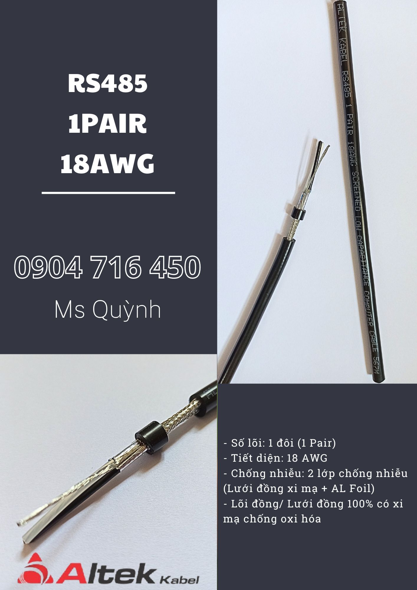 Cáp RS485 1pair 18AWG Đà Nẵng, Sài Gòn, Hà Nội