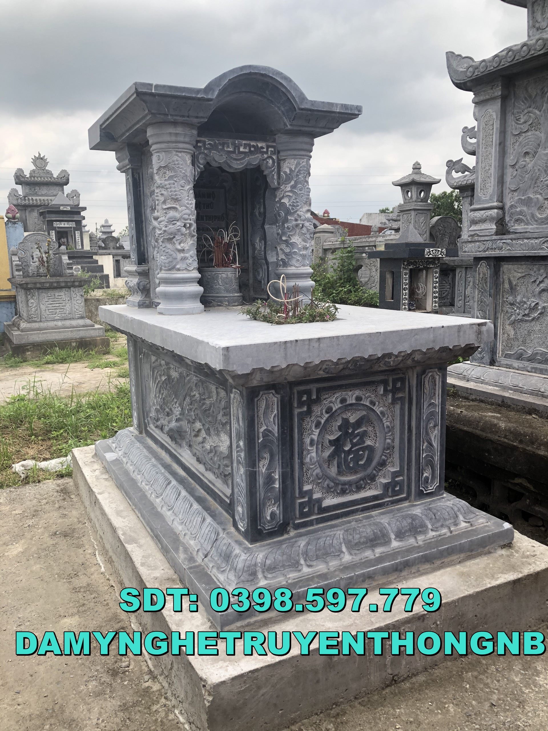 lắp đặt mộ đá tinh xảo mộ 2 mái tại bến tre