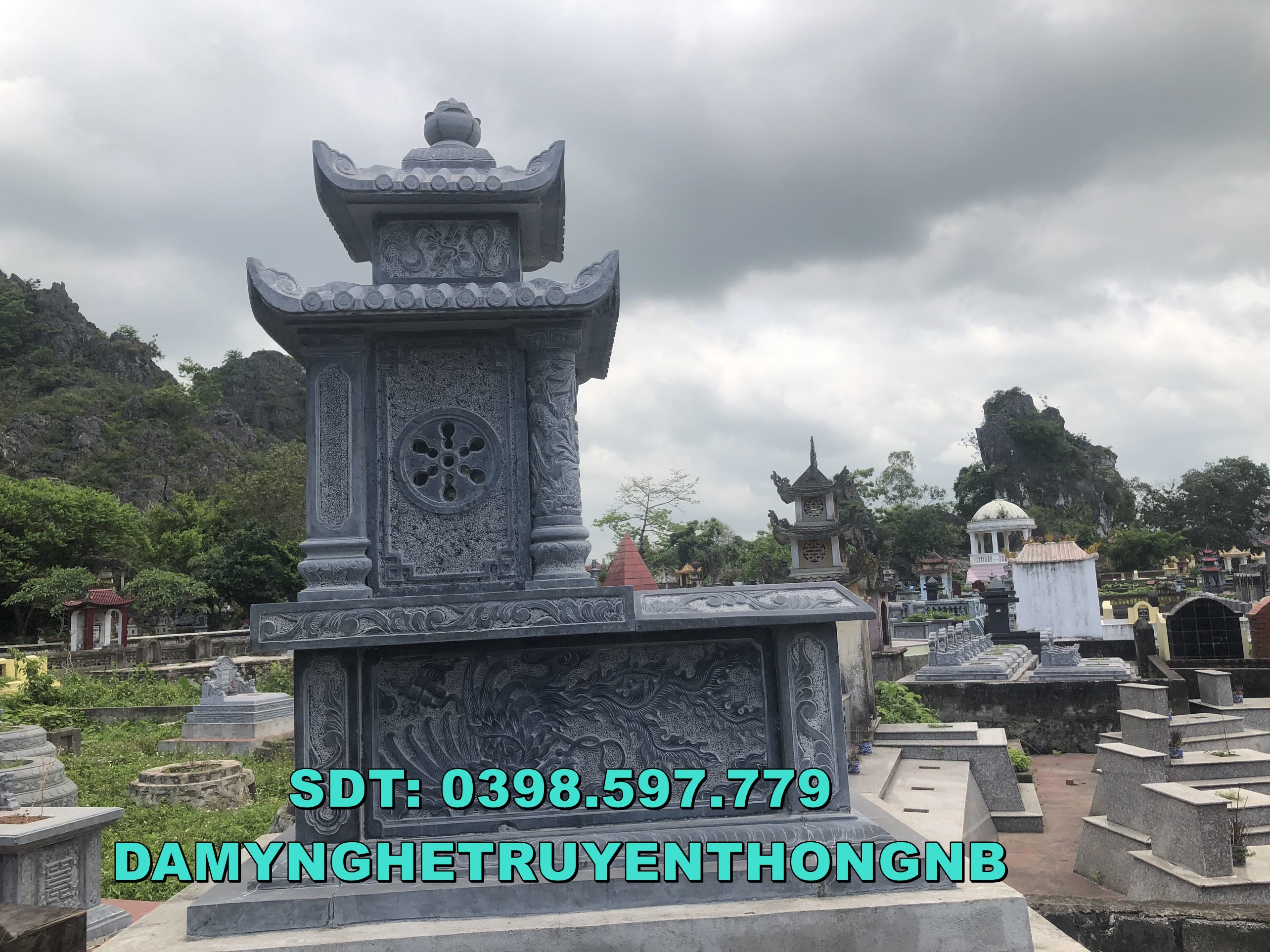 lắp đặt mộ đá tinh xảo mộ 2 mái tại bến tre