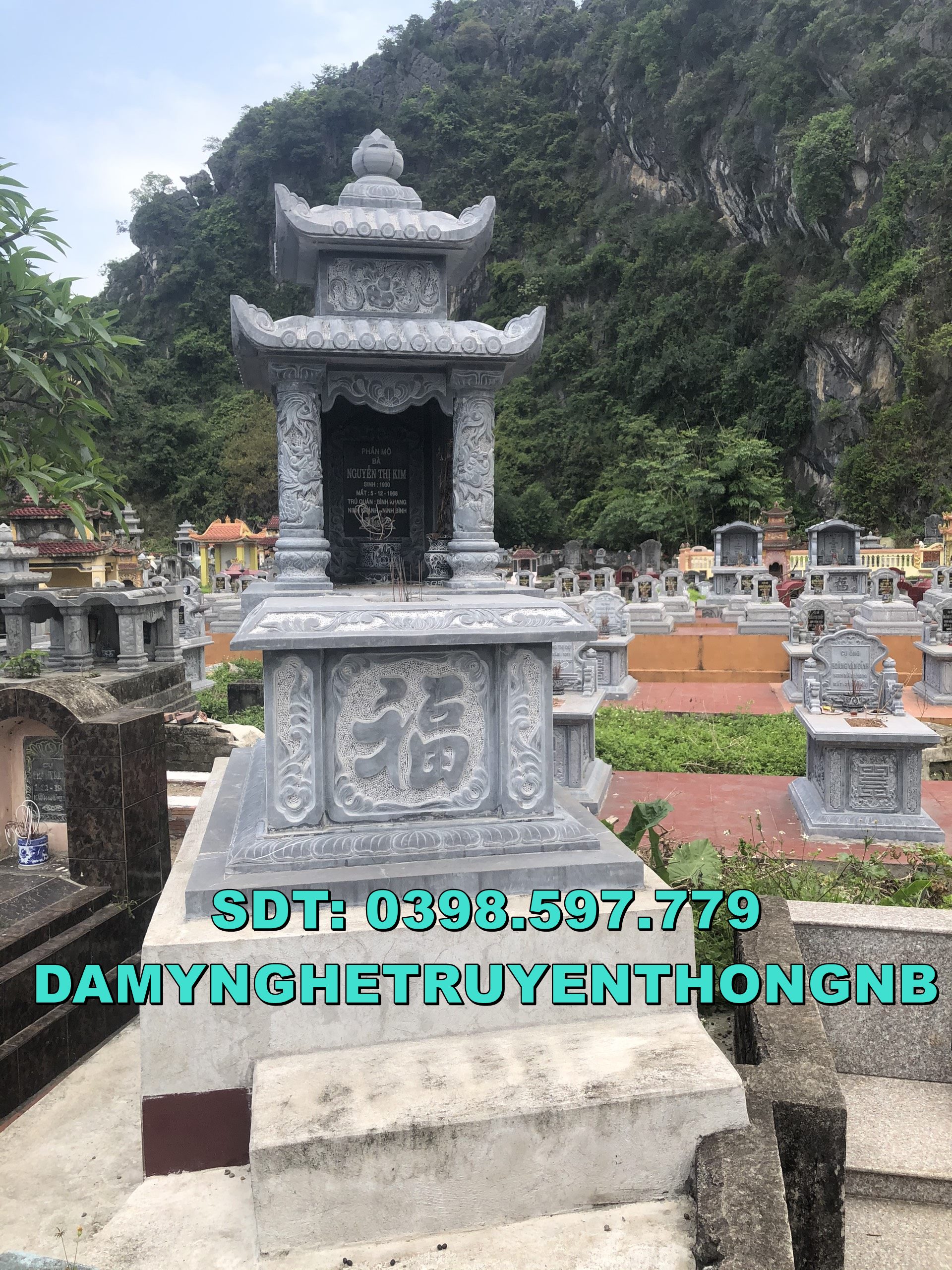 lắp đặt mộ đá tinh xảo mộ 2 mái tại bến tre