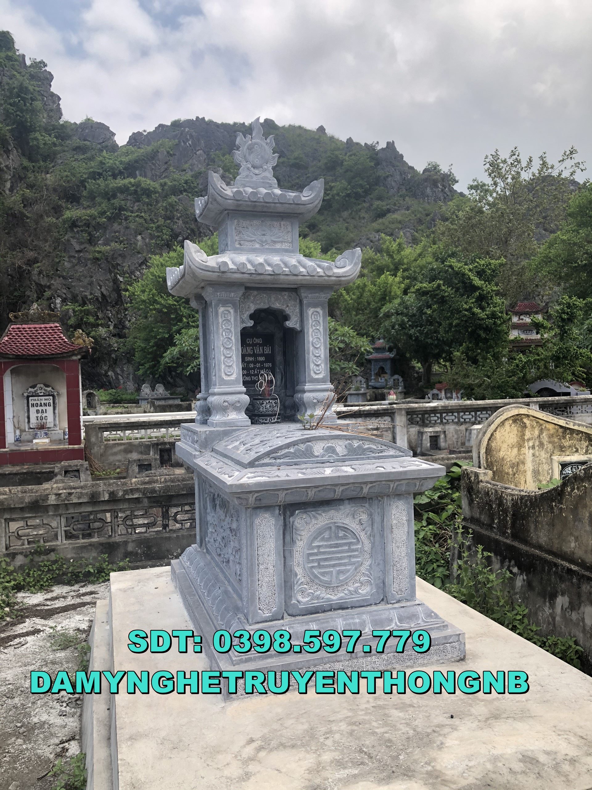 lắp đặt mộ đá tinh xảo mộ 2 mái tại bến tre