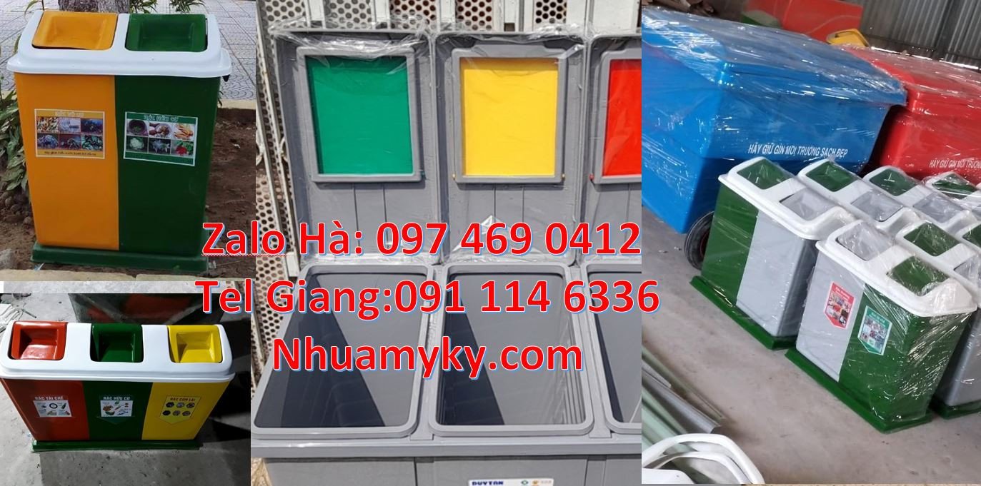 thùng rác 3 ngăn 3 màu,thùng phân loại rác 2 ngăn,thùng rác giá rẻ hcm