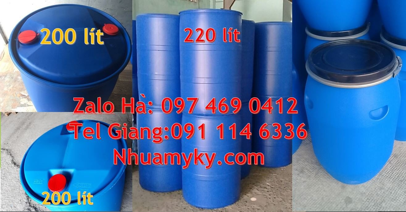 thùng phuy nhựa màu xanh,phuy nhựa 220l dựng dung dịch hóa chất giá rẻ