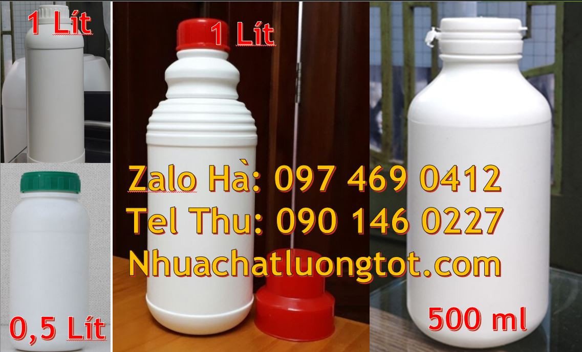 chai nhựa lớn 1l đựng hóa chất,chai nhựa hdpe trắng 1l đựng nước uống