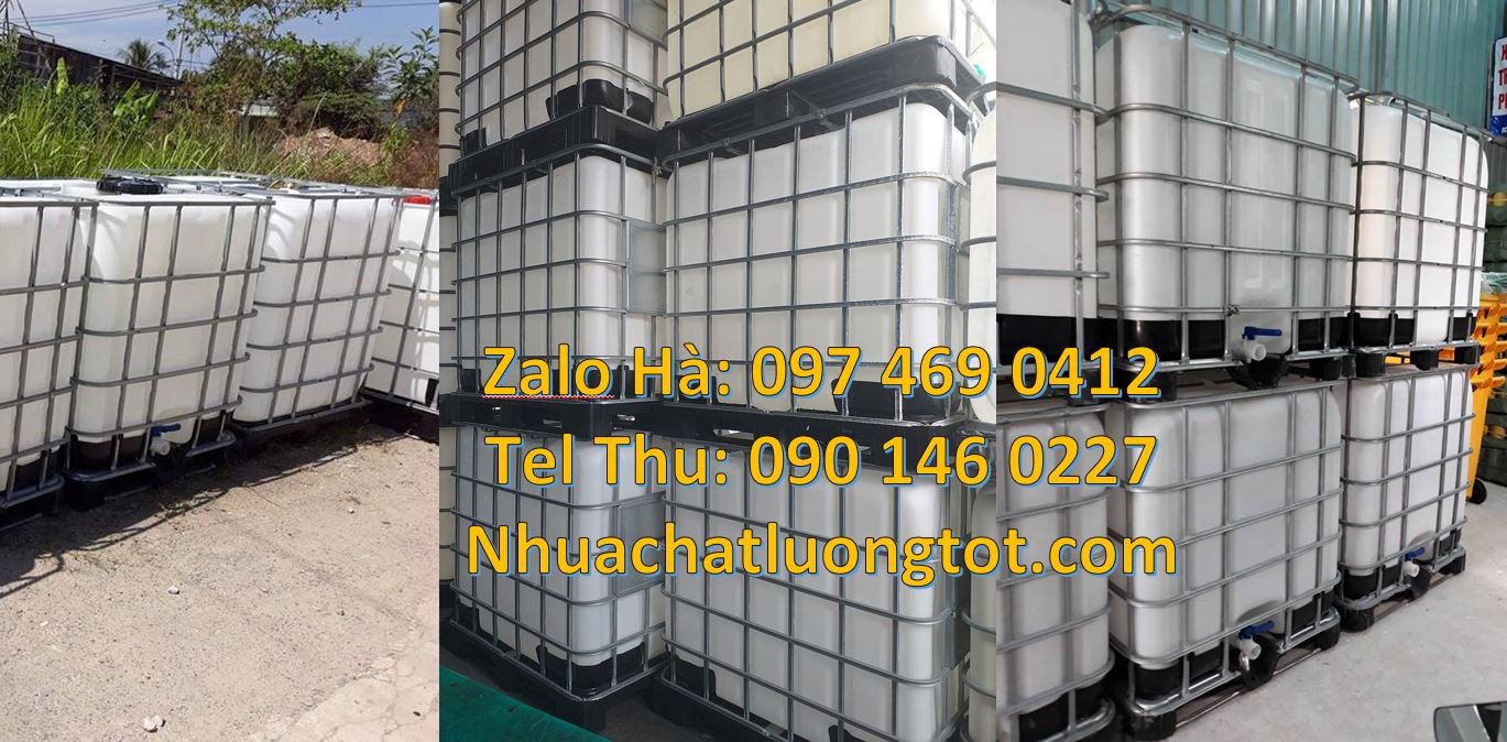 thùng ibc trắng vuông 1000l,tank nhựa vuông có khung thép,tank 1000l r