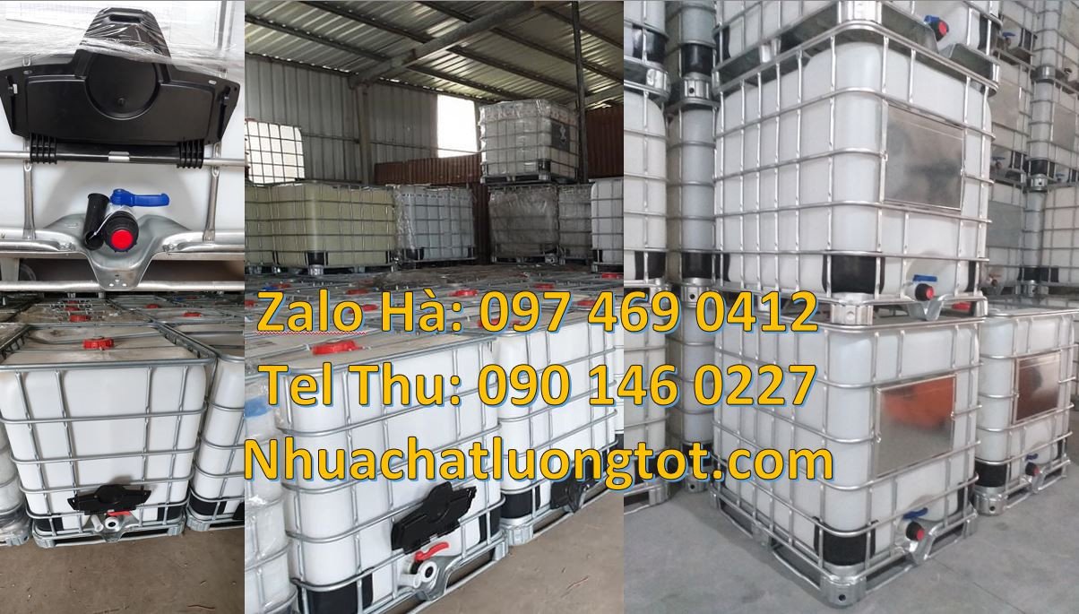 thùng ibc trắng vuông 1000l,tank nhựa vuông có khung thép,tank 1000l r