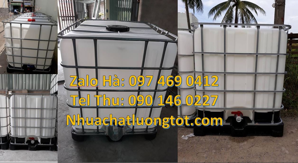 thùng ibc trắng vuông 1000l,tank nhựa vuông có khung thép,tank 1000l r