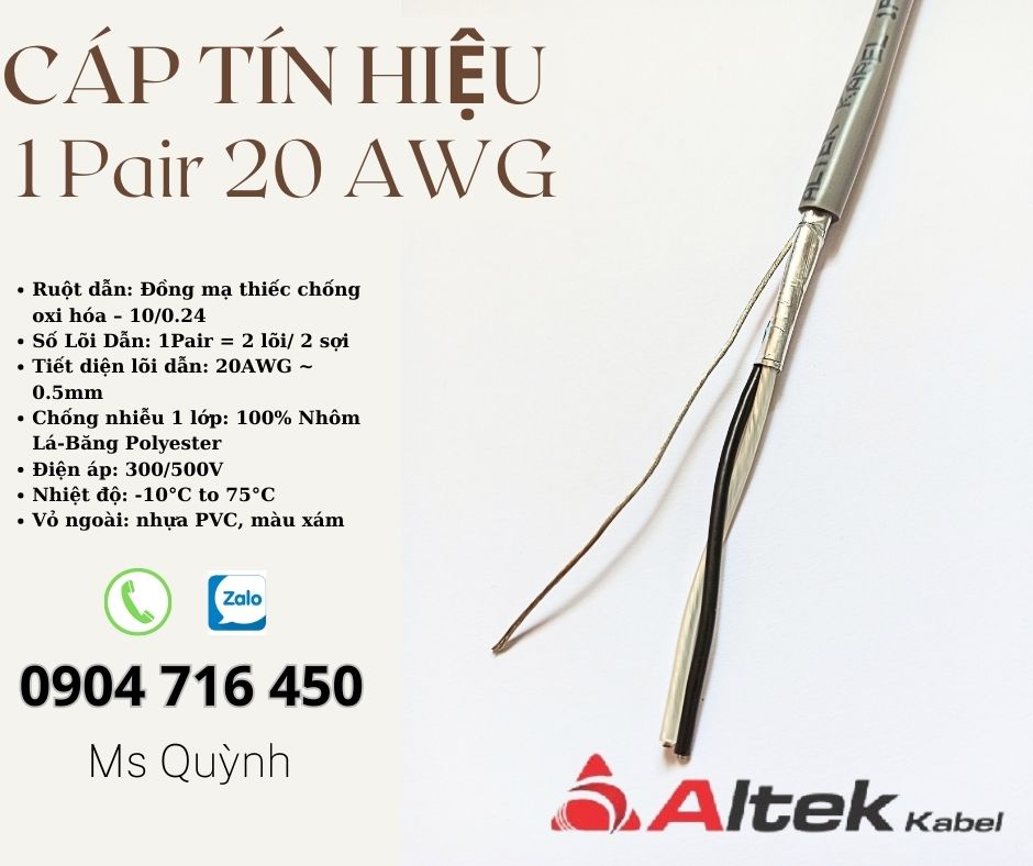 Cáp tín hiệu vặn xoắn chống nhiễu 1 pair 20awg