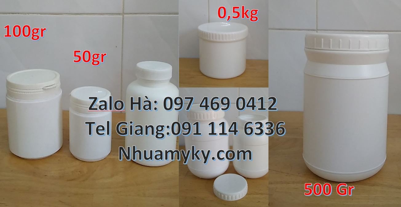 hũ nhựa hdpe màu trắng,hũ nhựa 250g đựng hạt điều,hũ nhựa 500g giá rẻ