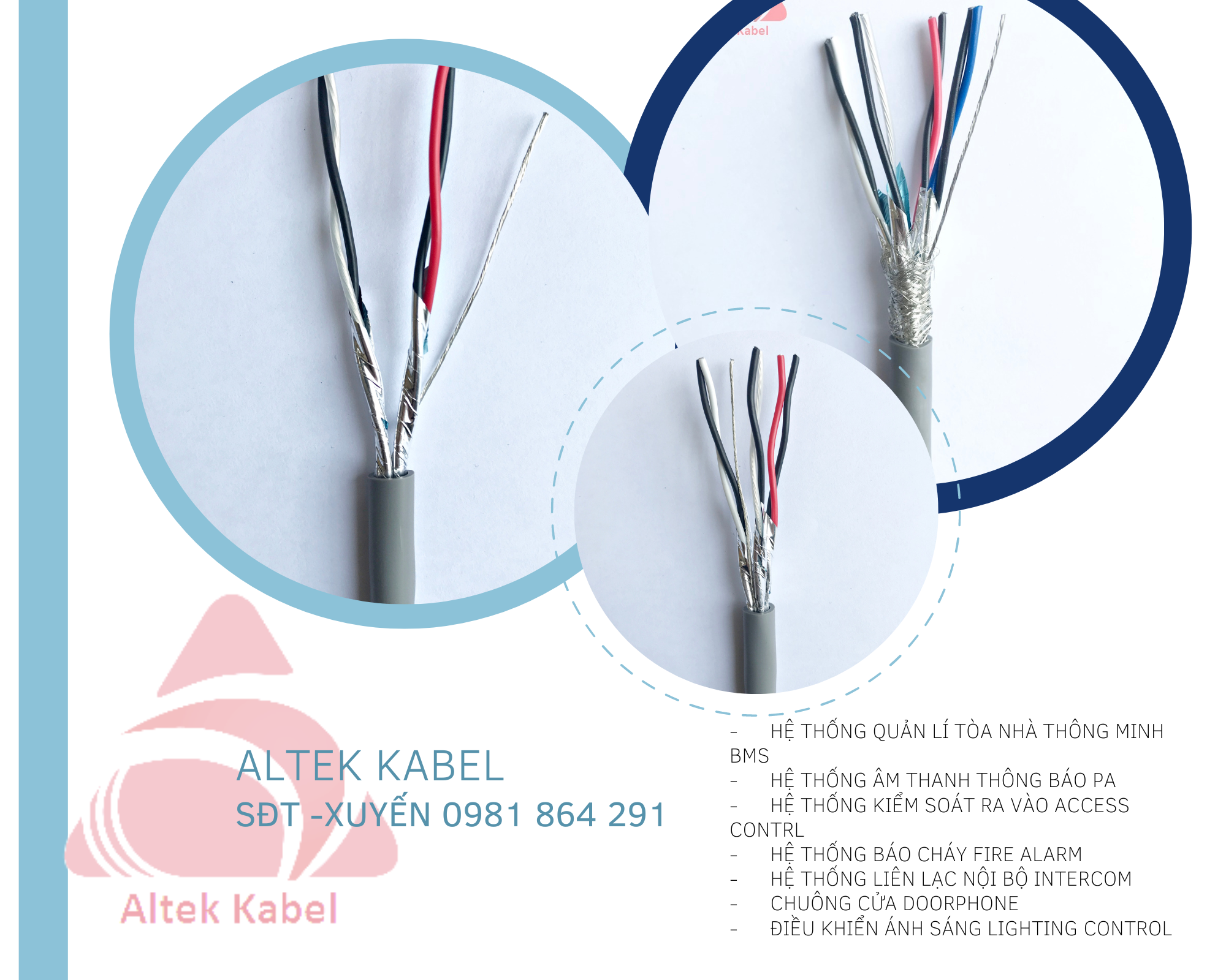 Dây cáp tín hiệu vặn xoắn 2Pair 22AWG chống nhiễu hãng Altek Kabel