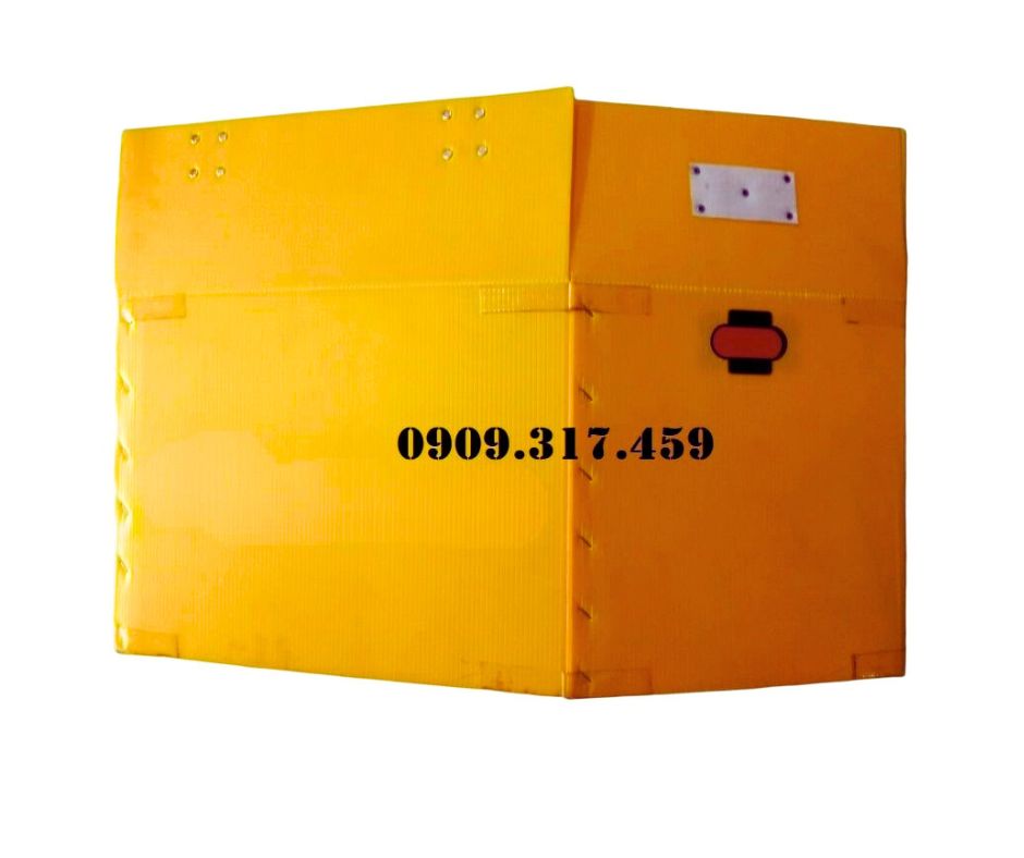 Thùng nhựa danpla đáy xếp tự động, nắp dán lông gai, tay cầm hở