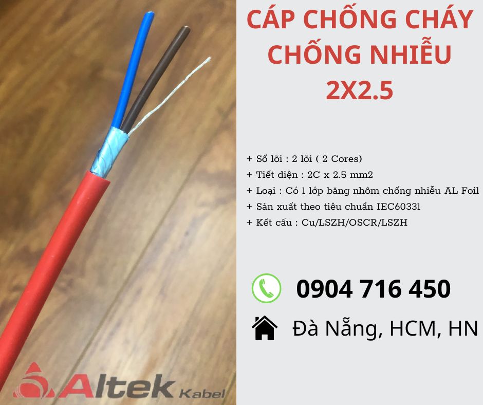 Cáp chống cháy 2x2.5 chống nhiễu Altek Kabel