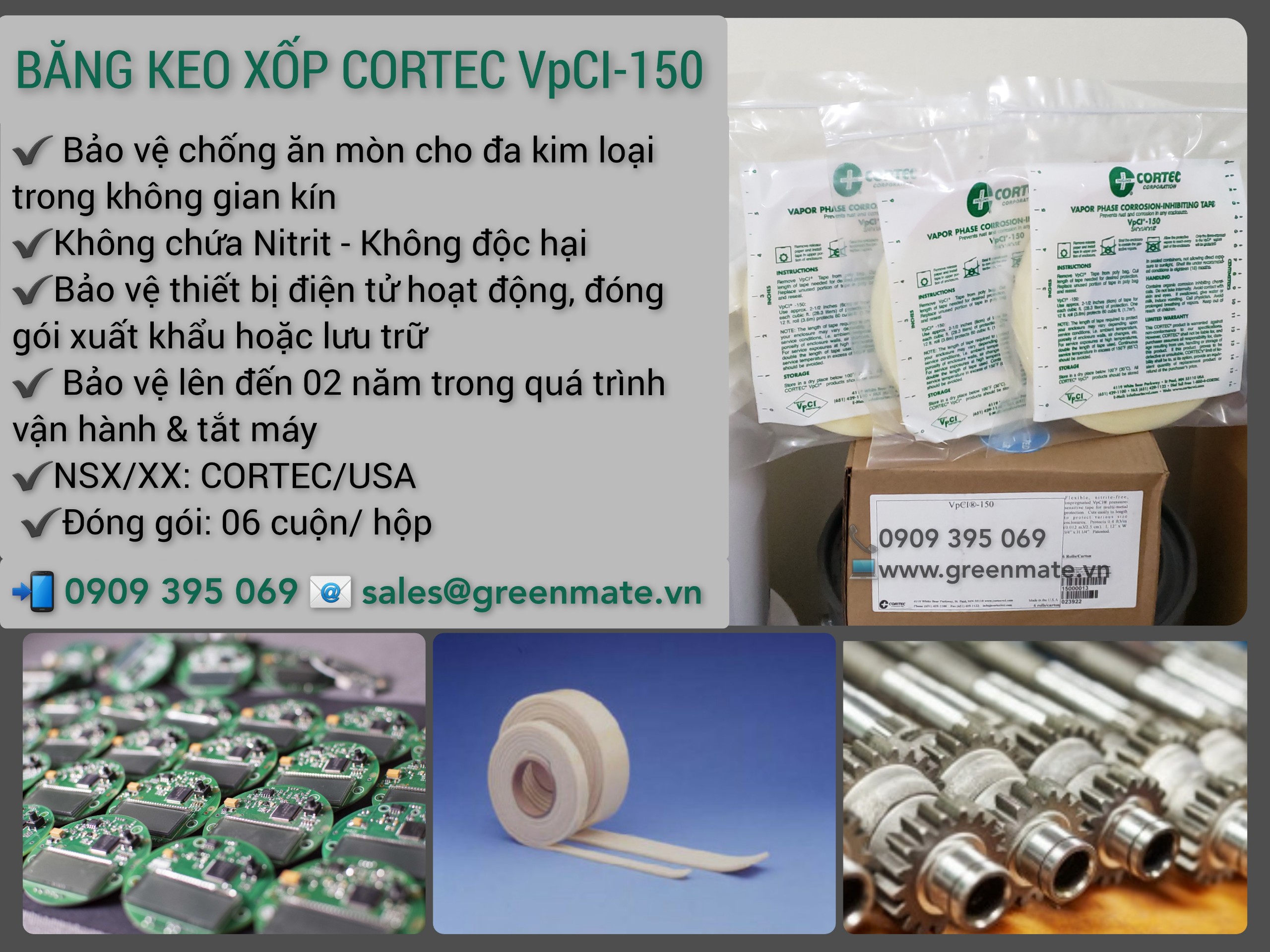 Băng keo xốp chống ăn mòn bảo vệ điện tử CORTEC VpCI-150