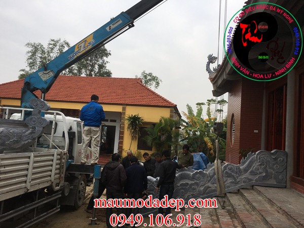 Lắp đặt rồng đá phong thuỷ tại Chùa Cao - Bắc Giang