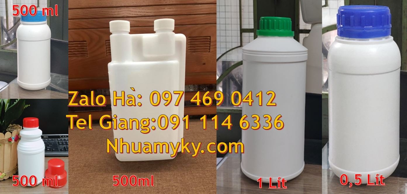 chai nhựa hdpe 1l màu trắng,chai nhựa 500ml đựng hóa chất công nghiệp