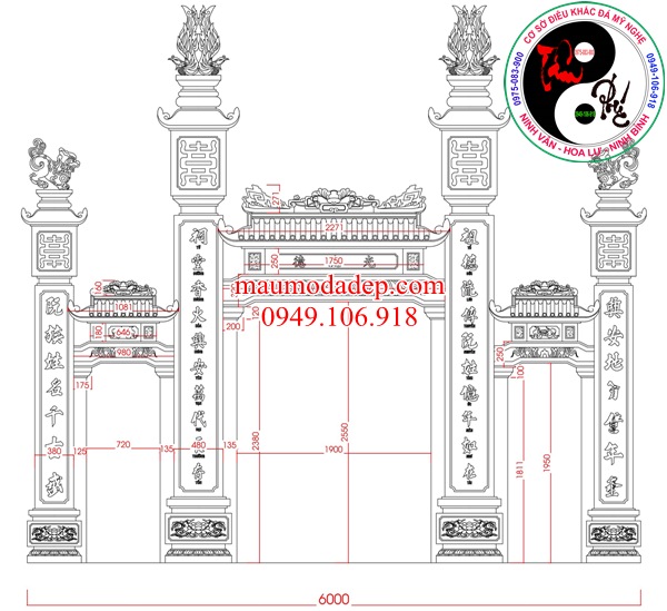 Lắp đặt cổng đá tam quan nhà thờ họ tại Thái Bình