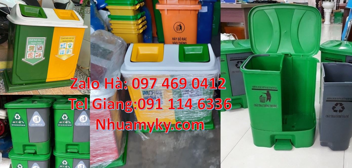 thùng rác 3 ngăn có nắp đậy,thùng phân loại rác 2 ngăn 2 màu,thùng rác