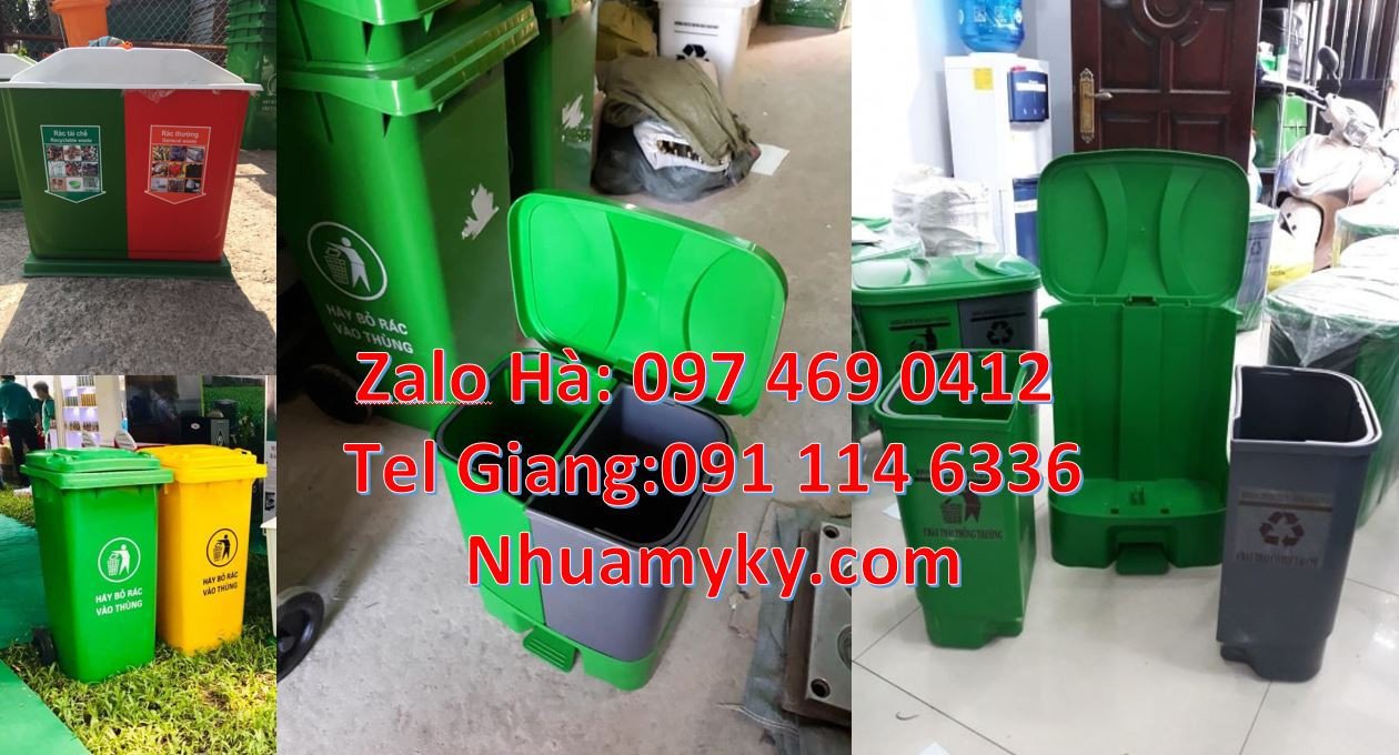 thùng rác 3 ngăn có nắp đậy,thùng phân loại rác 2 ngăn 2 màu,thùng rác