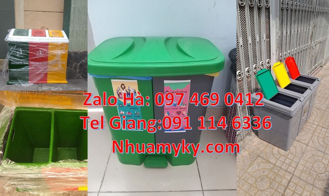 thùng rác 3 ngăn có nắp đậy,thùng phân loại rác 2 ngăn 2 màu,thùng rác