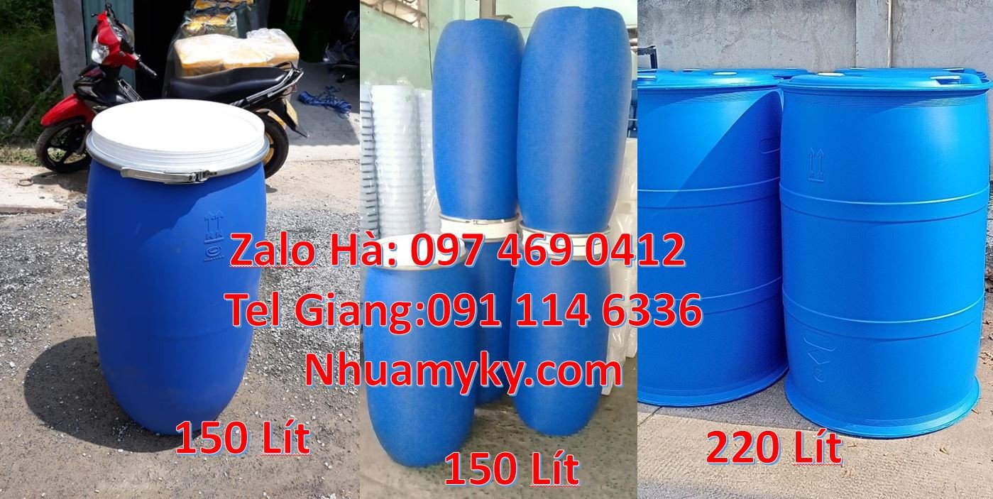 phuy nhựa 220l nắp kín,thùng phuy nhựa màu xanh,phuy nhựa 100l đựng da