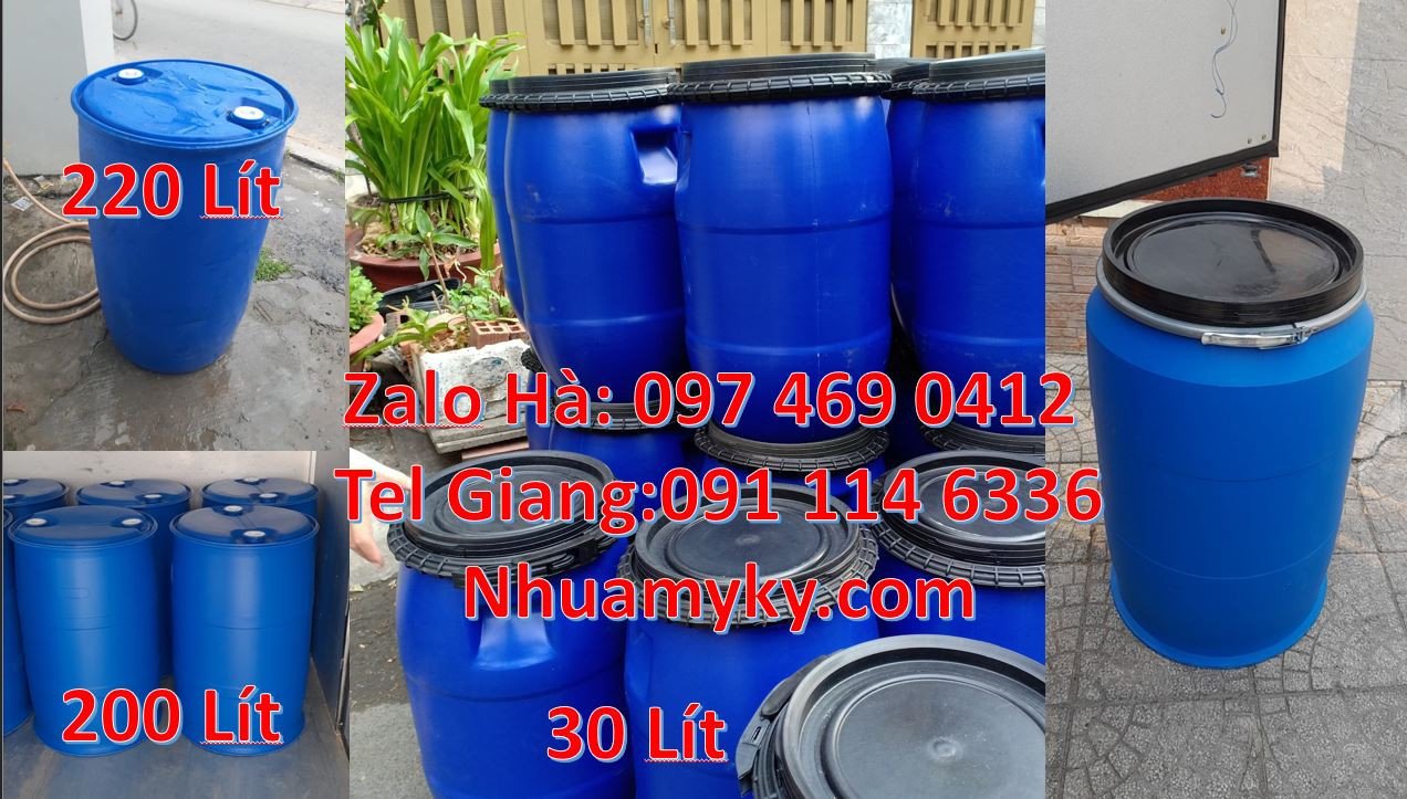 phuy nhựa 220l nắp kín,thùng phuy nhựa màu xanh,phuy nhựa 100l đựng da
