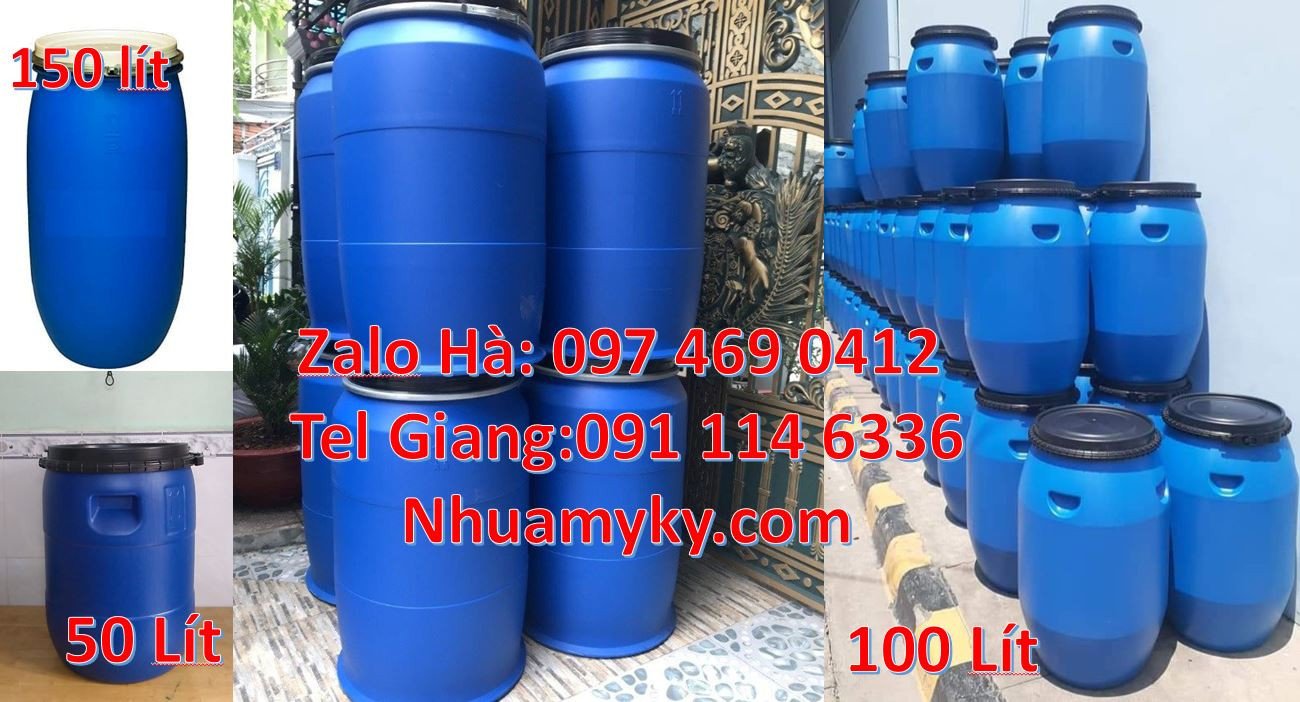 phuy nhựa 220l nắp kín,thùng phuy nhựa màu xanh,phuy nhựa 100l đựng da