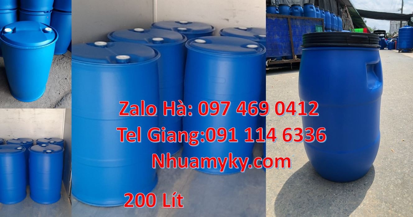 phuy nhựa 220l nắp kín,thùng phuy nhựa màu xanh,phuy nhựa 100l đựng da