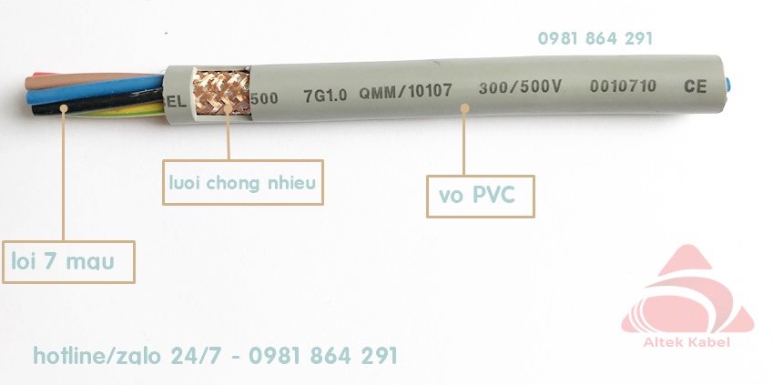 Dây cáp điều khiển 7C,7x0.5,7x0.75,7x1.0,7x1.5mm2 lõi đồng Altek Kabel