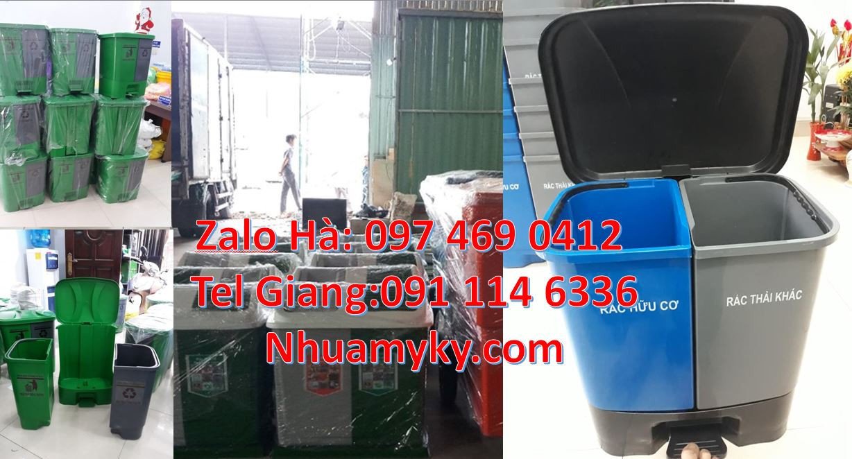 bán sĩ lẻ thùng rác 3 ngăn 3 màu,thùng phân loại rác 2 ngăn có nắp đậy