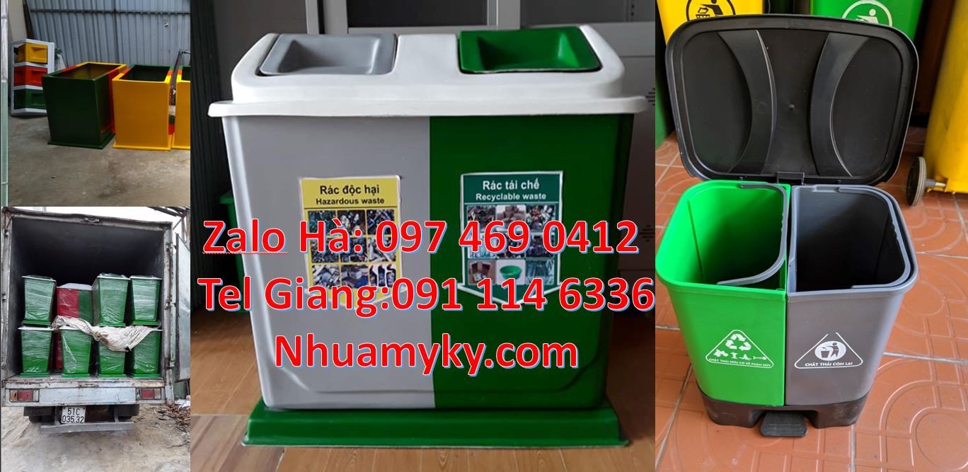 bán sĩ lẻ thùng rác 3 ngăn 3 màu,thùng phân loại rác 2 ngăn có nắp đậy