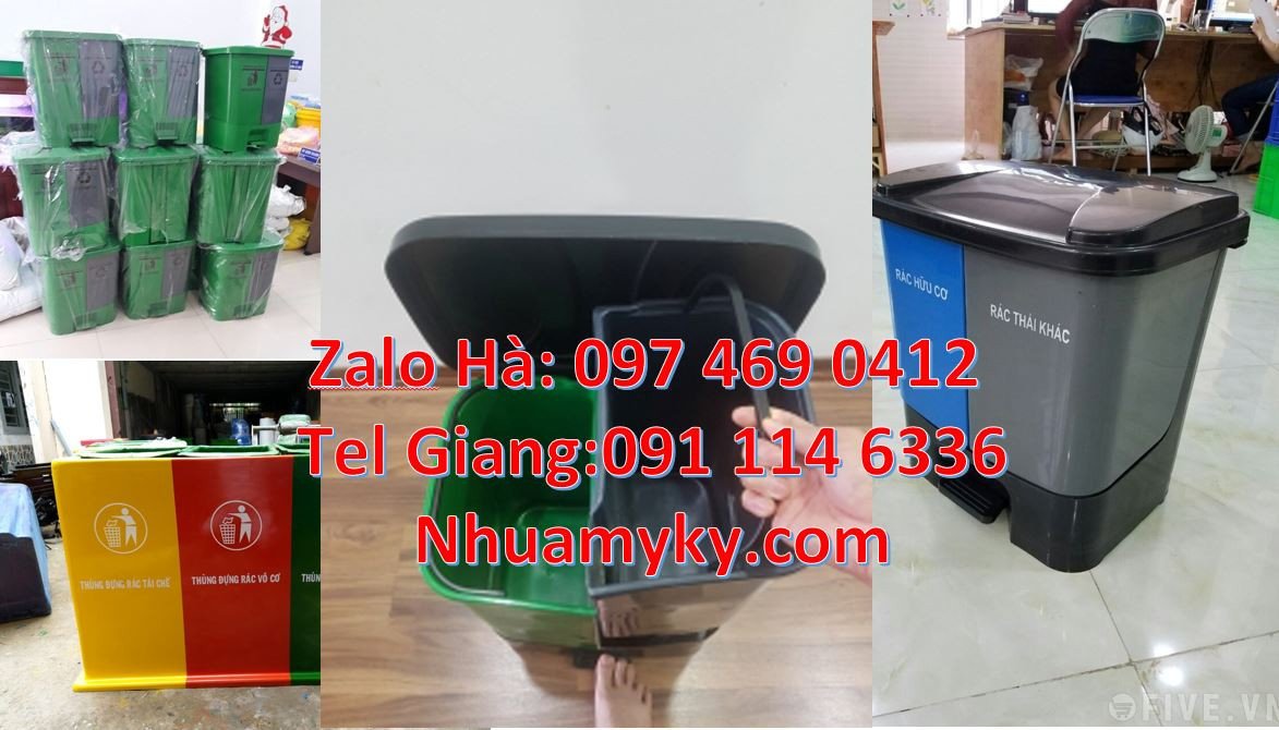 bán sĩ lẻ thùng rác 3 ngăn 3 màu,thùng phân loại rác 2 ngăn có nắp đậy