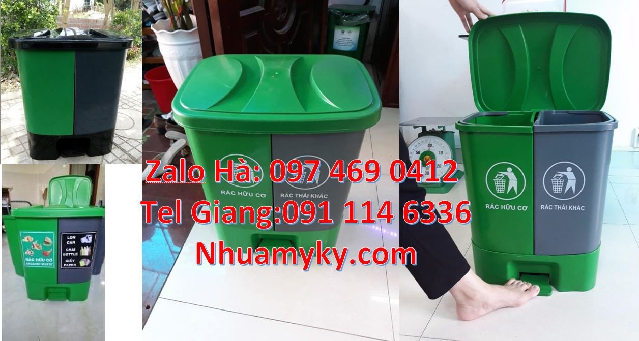 bán sĩ lẻ thùng rác 3 ngăn 3 màu,thùng phân loại rác 2 ngăn có nắp đậy