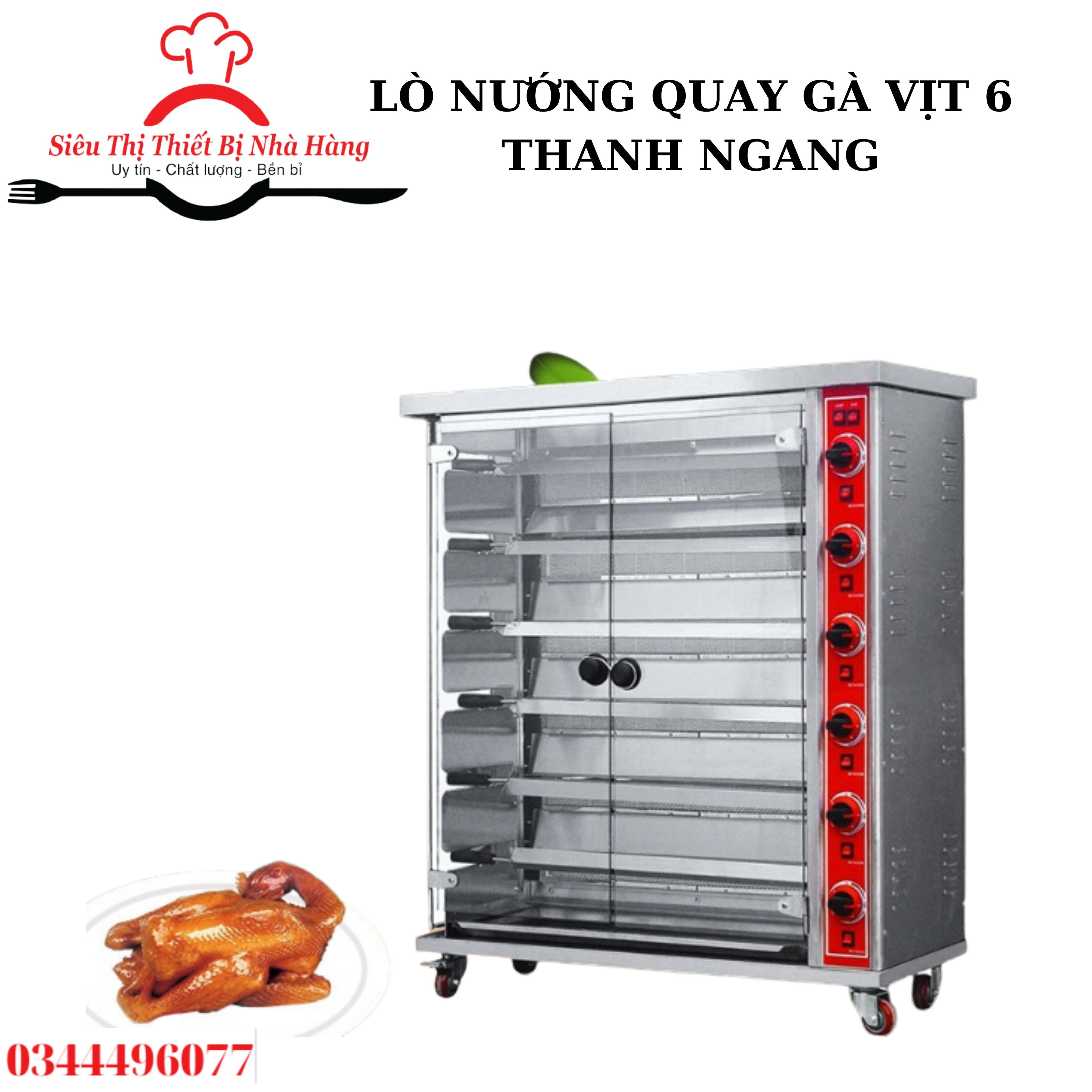 Lò nướng gà vịt 6 thanh ngang dùng gas. bảo hành 12 tháng