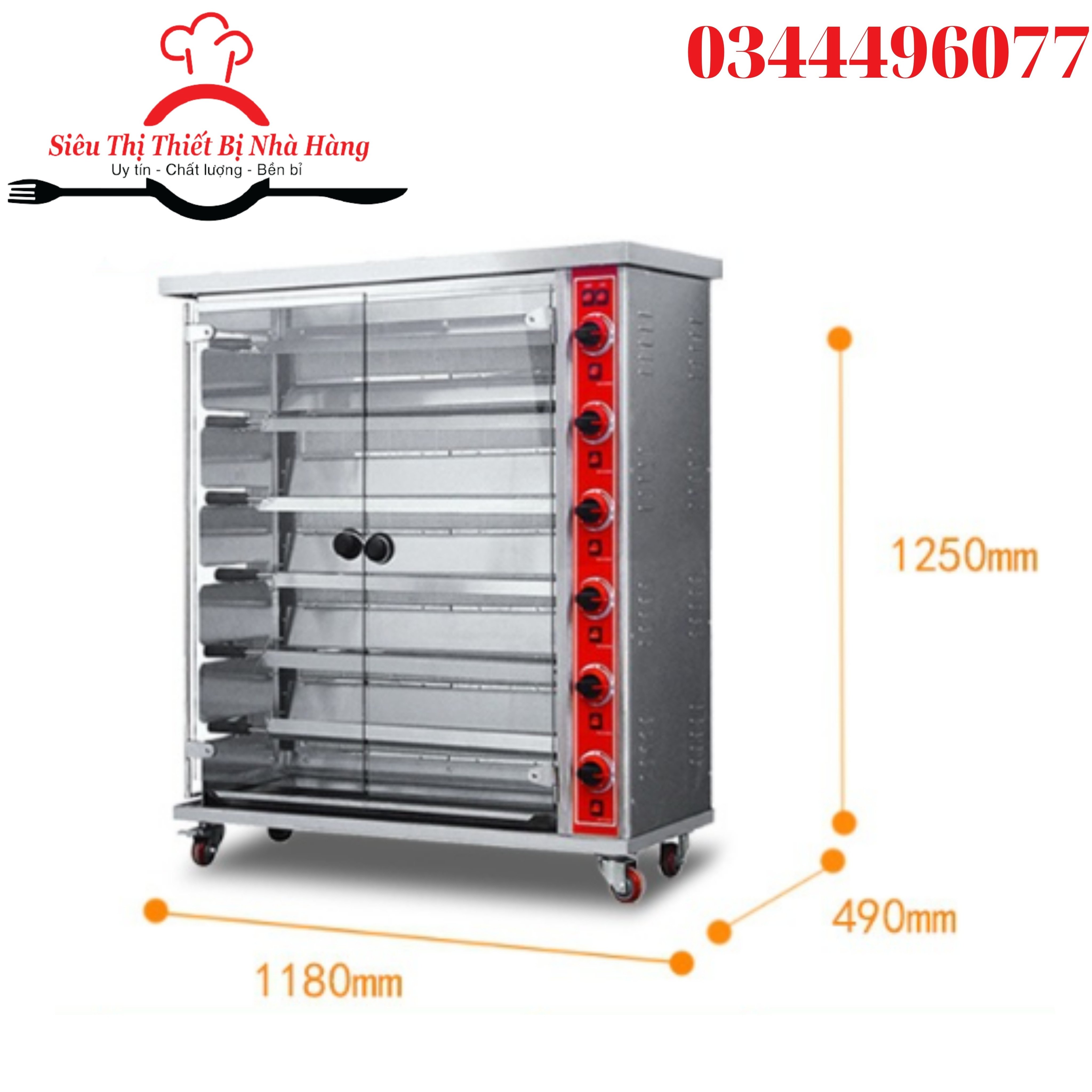 Lò nướng gà vịt 6 thanh ngang dùng gas. bảo hành 12 tháng